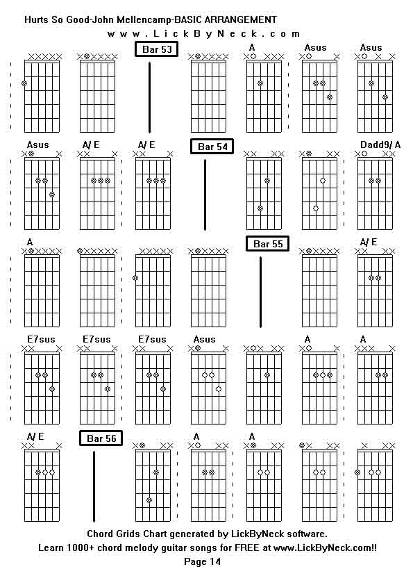 Chord Grids Chart of chord melody fingerstyle guitar song-Hurts So Good-John Mellencamp-BASIC ARRANGEMENT,generated by LickByNeck software.